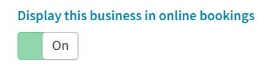 Toggle for enabling online booking for a business.